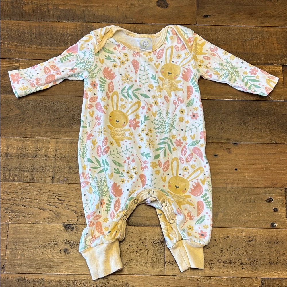 Tesa Babe Kids Floral Bunny One-Piece in Pastel Yellow